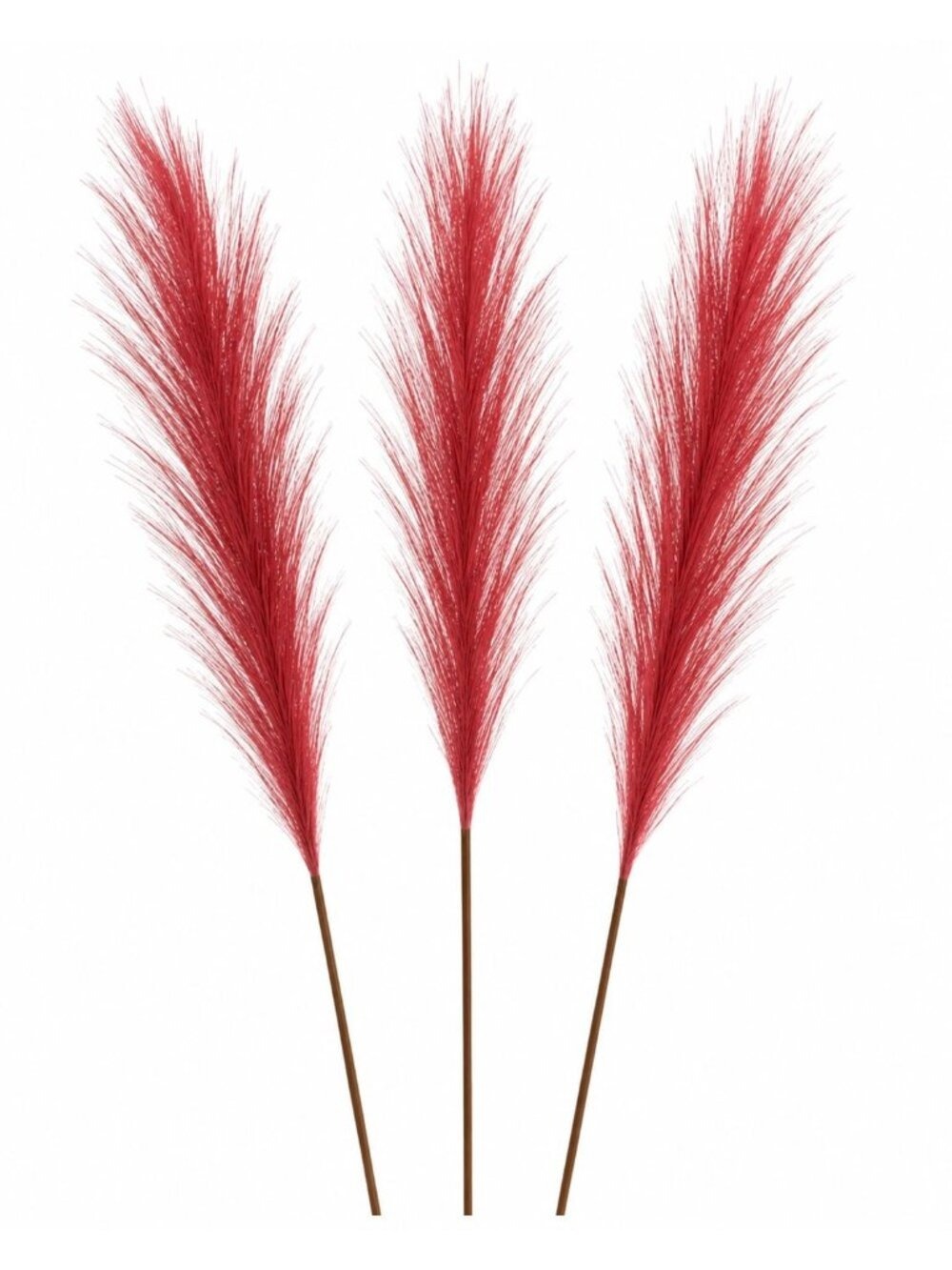 Red Artificial Pampas Grass Stems Set of 3 20 Inch Faux Pampas Grass Wispy
